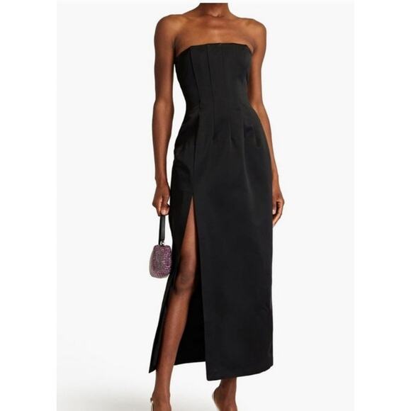 Sara Battaglia Strapless Duchesse Satin Maxi Dress Black Size 38 US 2 NWT - Picture 1 of 16